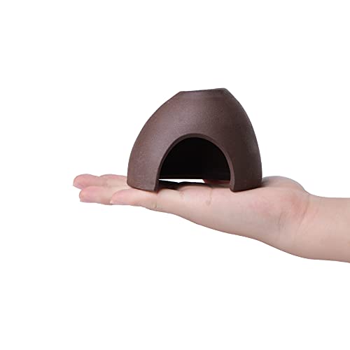 Ceramic Aquarium Hideout Cave, Betta Fish Tank Decor with Dual Openings, Breeding & Hiding Cave for Shrimp, Cichlid, Small Frog, Reptiles, Natural Aquascape Decoration