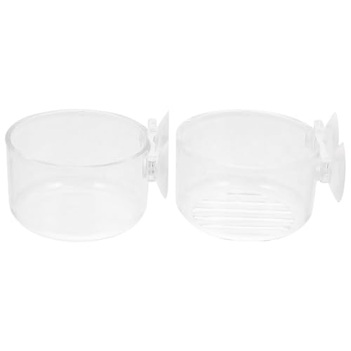 Luxshiny 2pcs Aquarium Fish Food Feeders with Red Feeding Cup and Aquatic Plant Cup Plastic Tank Wall Fish Feeding Dish for Blood Worms and Flake Food Supplies