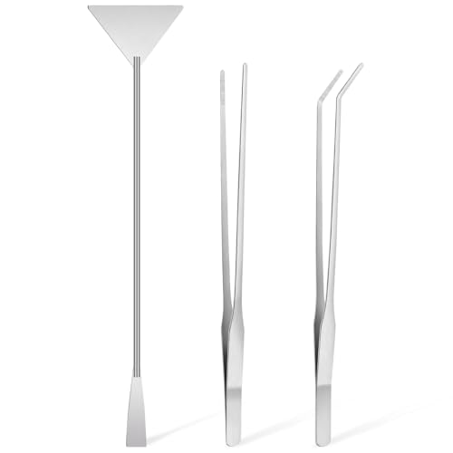 Terrarium Supplies 3 PCS, Stainless Steel Aquarium Supplies Set, Include Long Aquarium Tweezers, Curved Tweezers, Algae Scraper for Fish Tank Cleaning Plant Trimming
