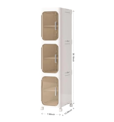 KHNR 3-Tiers Slim Bathroom Storage Cabinet, Foldable Storage Cabinets,Narrow Bathroom Storage,Movable Bathroom Storage Organizer for Small Spaces,Bathroom,Kitchen,Laundry,Cream White - color: Cream White, size: 3-Tiers