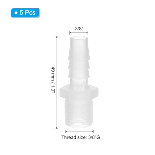 PATIKIL 3/8" Barb x 3/8" G Male Connector, 5 Pcs Plastic Hose Barb Fitting Industrial Hose Barb to Pipe Fitting Connect for Water Liquid Air Fuel - size: 3/8" x 3/8"