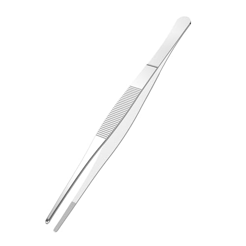 4 PCS 5 Inch Stainless Steel Tweezers, with Straight Round Blunt Serrated Tip, 1/16 Inch Thickness Stainless Steel, Multipurpose Daily Garden Home Lab Craft Repairing Tool - size: 5"L(1/16"T)