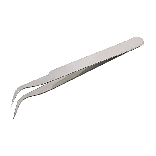 uxcell Silver Tone 5 Inch Length Metal Bent Tip Tweezers Metal (4 Pack)