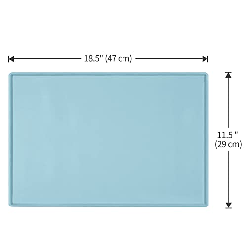 Dog Food Mat,Silicone Waterproof Food Tray,Non Slip Pet Bowl Mats Placemat,0.6" Raised Edge,Suitable for Most Small and Medium Sized Pets,18.5" x 11.5" - color: Battleship, size: 18.5" x 11.5"