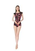 Women's Mesh Swimsuits One Piece Cutout Bathing Suits Backless Hollow Out Swimwear Sexy See Through High Cut Monokini - color: Red, size: 4
