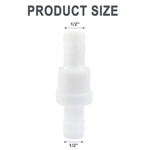 1/2" One Way Inline Check Valve 2 Pcs, Non Return Ozone Resistance PVDF Plastic One-Way Fuel Oil Water Gas Pump Air Check Valve - size: 1/2 Inch-6Pcs