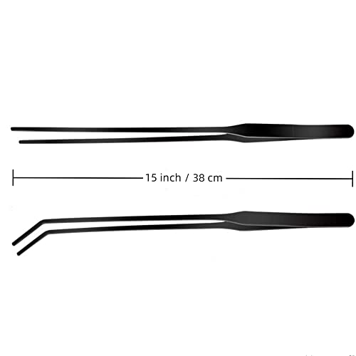 2Pcs 10.5" Reptile Stainless Steel Long Tweezers Feeding Tongs, Lizards Snake Gecko and Tarantula Supplies, Terrariums Aquarium Fish Tank Tools - 10.5" Black 2Pcs