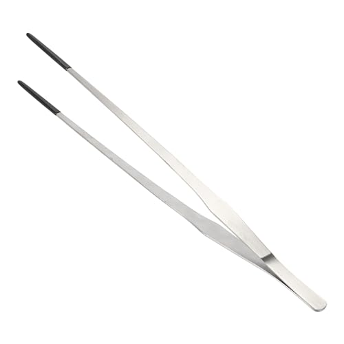 Reptile Stainless Steel Lizard Aquarium Straight Feeding Tweezers with Rubber Tip, Terrarium Feeding Tongs, 14.96" L, Black Silver Tone - color: Black, size: 14.96"