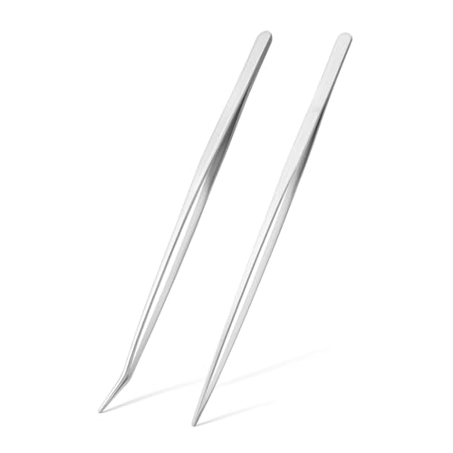 Mandala Crafts 15 Inches Silver Stainless Steel Straight and Curved Aquarium Tweezers for Aquatic Plants – Long Aquascape Forceps for Fish Tanks, Hospital Tanks, Goldfish Bowls, and Terrariums - color: Stainless Steel Curved Straight Tweezers, size: 15 In