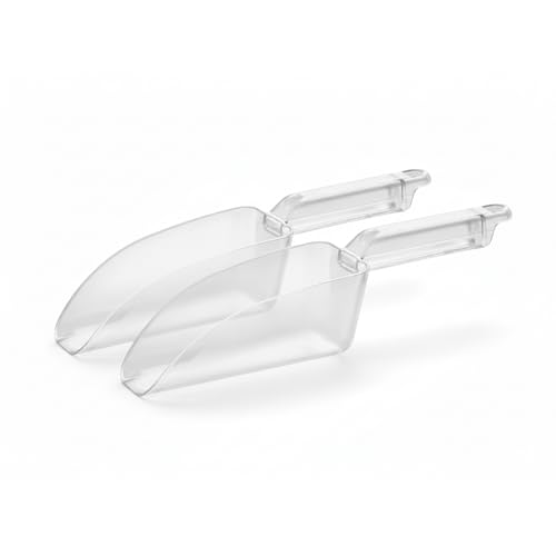 Clear Ice Scoop for Freezer (2 Pack) Large 12 Ounce Plastic Ice Scooper for Ice Machine, Ice Bucket & Freezer Bin, Food Grade Kitchen Scoop for Dry Goods, Flour, Sugar & Pet Food ,Durable