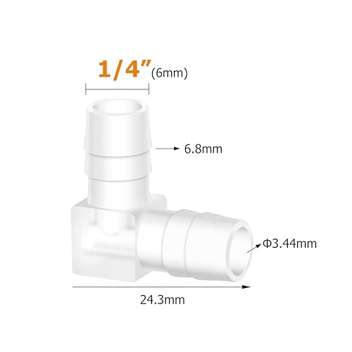 Quickun 1/4" Hose Barb 90 Degree Elbow L Fitting, Plastic 2 Way Equal Barbed Joint Splicer Mender Union Adapter Hose Fitting (Pack of 5) - size: 1/4" (5Pcs)