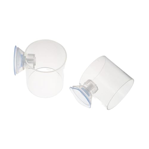 Pokinge 2Pcs Aquarium Fish Food Feeder Tube, Transparent Acrylic Feeding Ring with Strong Suction Cup, Adjustable Height Fish Tank Station Floating Food Tray Feeder