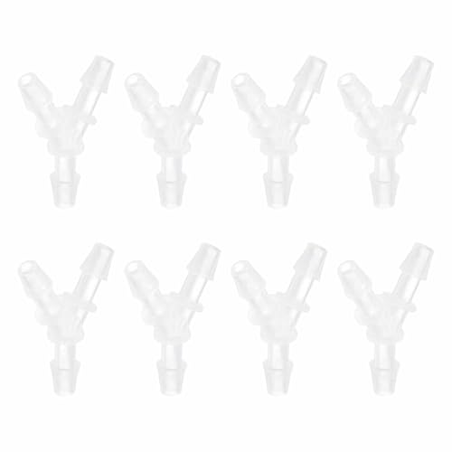 MECCANIXITY 8pcs Plastic Hose Barb Fitting, 1/8" x 1/8" Y Shape Tee Barbed Hose Pipe Fitting Splicer Mender Joint Adapter for Water Liquid Fuel Line Tube, Clear - size: 1/8" x 1/8"