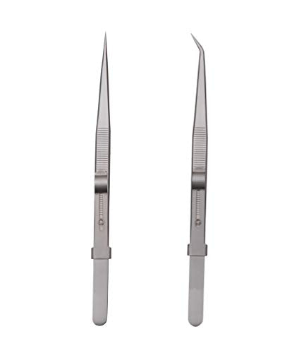 Tweezers, Precision Tweezers Set, Anti-Static Stainless Steel Curved of Tweezers, for Electronics, Laboratory Work, Jewelry-Making, Craft, Soldering, Etc（2 PCS） - color: Silvery