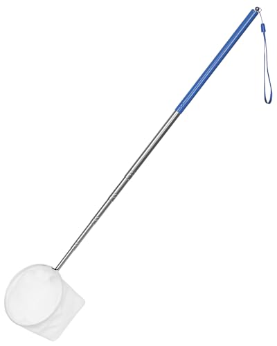 Pawfly Aquarium Shrimp Net 4 Inch With Long Extendable Stainless Steel Handle & Small Soft Round Fine Mesh for Baby Fish, Food Residue Debris Skimming Tool for Tank & Pond - color: Blue Round, size: 4 Inch