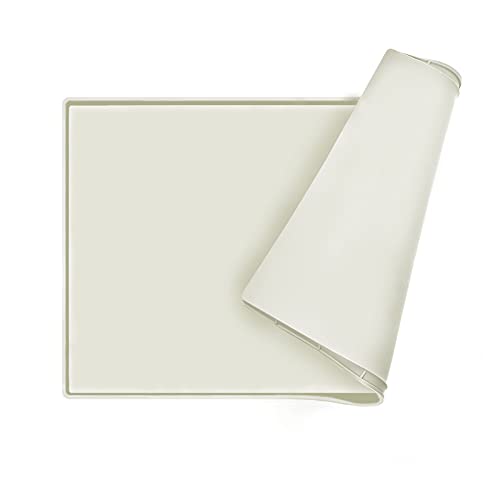Dog Food Mat,Silicone Waterproof Food Tray,Non Slip Pet Bowl Mats Placemat,0.6" Raised Edge,Suitable for Most Small and Medium Sized Pets,24" x 16" - color: Beige, size: 24" x 16"
