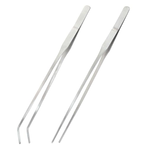 2PCS Stainless Steel Reptile Feeding Tongs, Long Tweezers Aquarium Terrarium Feeder Tools for Reptiles, Lizards, Snakes (Straight and Curved)