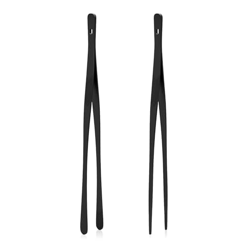 Tifanso Kitchen Tongs for Cooking - 2PCS 12" Stainless Steel Cooking Tongs Tweezers, Metal Fine Kitchen Utensils with Precision Serrated Tips, Professional Chef Tweezers for Serving, BBQ, Pasta, Salad