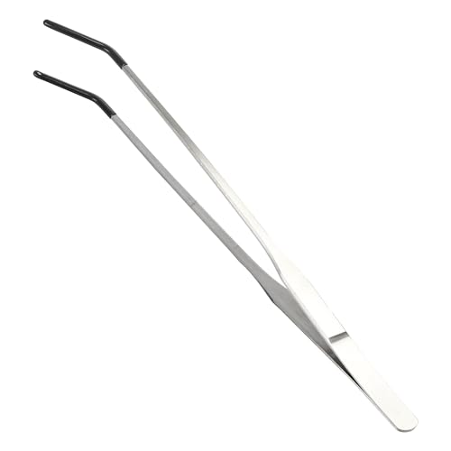 Reptile Feeding Tongs, Stainless Steel Lizard Feeding Tongs, Aquarium Curved Feeding Tweezers for Reptiles with Rubber Tip, Terrarium Feeding Tongs 10.63" L, Black Silver Tone - color: Black, size: 10.63"
