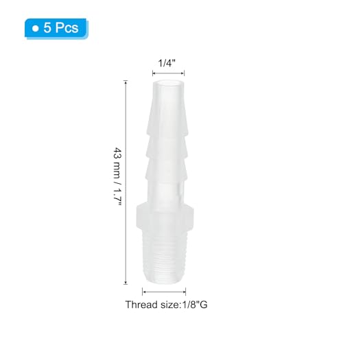 PATIKIL 1/4" Barb x 1/8" G Male Connector, 5 Pcs Plastic Hose Barb Fitting Industrial Hose Barb to Pipe Fitting Connect for Water Liquid Air Fuel - size: 1/4" x 1/8"