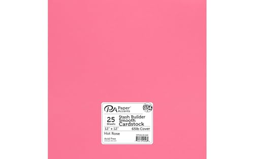 PA Paper Accents Stash Builder Cardstock 12" x 12" Hot Rose, 65lb colored cardstock paper for card making, scrapbooking, printing, quilling and crafts, 25 box - color: Hot Rose
