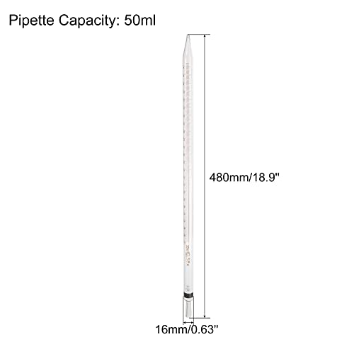 PATIKIL Graduated Dropper Pipettes, 1 Pcs 50ml Reusable Borosilicate Glass Pipette for Transfer Liquid for Laboratory, Chemistry, Clear - size: 50ml