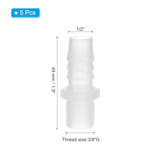 PATIKIL 1/2" Barb x 3/8" G Male Connector, 5 Pcs Plastic Hose Barb Fitting Industrial Hose Barb to Pipe Fitting Connect for Water Liquid Air Fuel - size: 1/2" x 3/8"