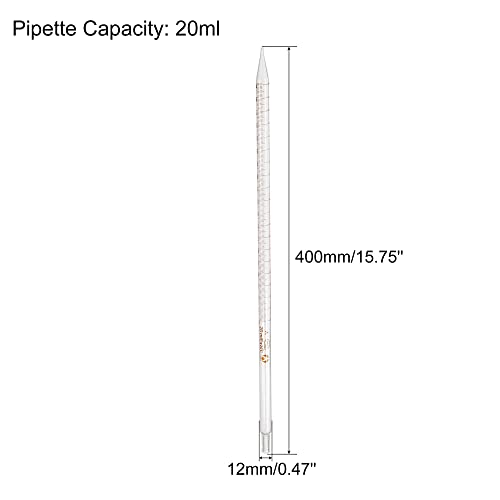 PATIKIL Graduated Dropper Pipettes, 1 Pcs 20ml Reusable Borosilicate Glass Pipette for Transfer Liquid for Laboratory, Chemistry, Clear - size: 20ml