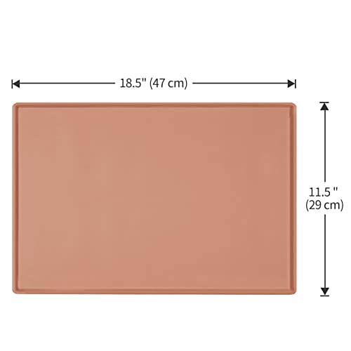Dog Food Mat,Silicone Waterproof Food Tray,Non Slip Pet Bowl Mats Placemat,0.6" Raised Edge,Suitable for Most Small and Medium Sized Pets,18.5" x 11.5" - color: Coral Orange, size: 18.5" x 11.5"
