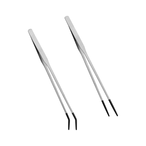 Reptile Feeding Forceps, 2 Pieces with Rubber Tips, 10.6-Inch Straight and Curved Tweezers, Aquarium Supplies, Silver - color: Silver