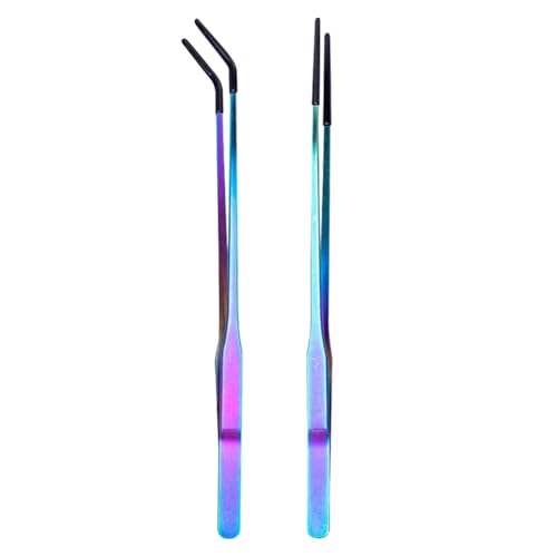 2 Pcs 10.6 Inch Extra Long Reptile Feeding Tongs with Rubber Tips Long Handled Aquarium Tweezers Straight and Curved Tip Tweezers Reptile Terrarium Feeder Tank Enclosure Accessories for Lizards