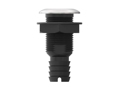 SEAFLO Thru Hulls Fitting Thru-Hull with Check Valve, 5/8”, 3/4”, 1”, 1-1/8”, 1-1/4”, 1-1/2”, or 2” Sizes, White/Black, Polypropylene/Nylon, 4-Year Warranty, (Choose Color, Size, and Pack Size) - color: Stainless-Steel Capped, size: 1-1/2", style: 5-pack