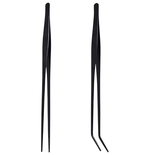 Aquatic Tweezers Set 27cm Steel Straight & Curved for Aquarium Planting and Reptiles Feeding Tool Aquascaping Plant Tweezers