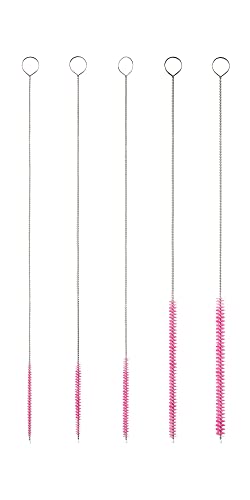 10" Tube Brush Set - 5-Pack Small Airbrush Cleaner Pink | Multi-diameter detailed nylon bristles, Snag-free flexible metal wire, Ideal for cleaning craft guns pipes and small vials - color: Pink, size: Small 5 Pack (2mm 3mm 4mm 5mm 6mm)
