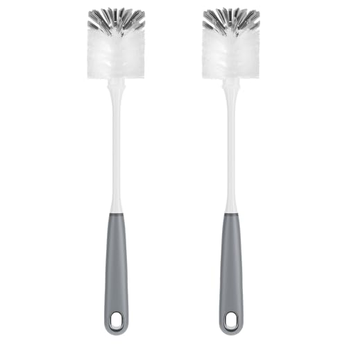 MR.SIGA Long Handle Bottle Brush, Flexible Scrub Brush for Water Bottles, Glasswares, Mugs, Gray, 2 Pack - color: Gray