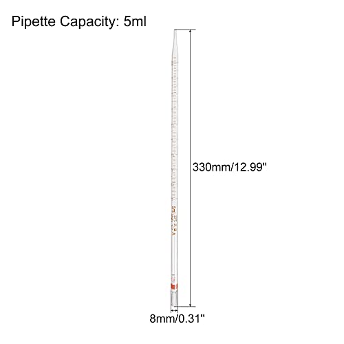 PATIKIL Graduated Dropper Pipettes, 1 Pcs 5ml Reusable Borosilicate Glass Pipette for Transfer Liquid for Laboratory, Chemistry, Clear - size: 5ml
