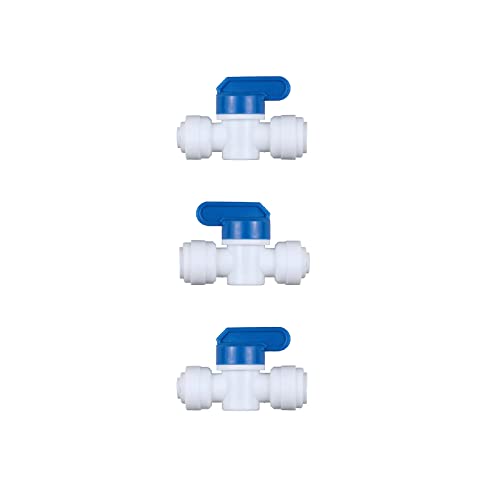 EZRODI 3 Pack Push-to-Connect Plastic Shut Off Valve Fitting (3/8-in OD x 1/4-in OD, Inline Straight Ball Valve), White+Blue - size: 3/8-in OD x 1/4-in OD