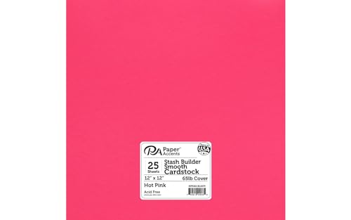 PA Paper Accents Stash Builder Cardstock 12" x 12" Hot Pink, 65lb colored cardstock paper for card making, scrapbooking, printing, quilling and crafts, 25 box - color: Hot Pink