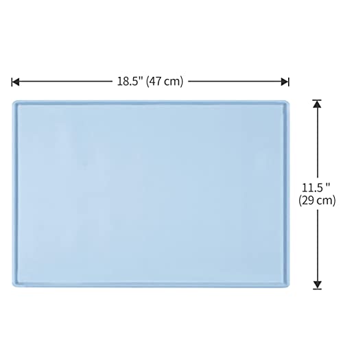 Dog Food Mat,Silicone Waterproof Food Tray,Non Slip Pet Bowl Mats Placemat,0.6" Raised Edge,Suitable for Most Small and Medium Sized Pets,18.5" x 11.5" - color: Warship Blue, size: 18.5" x 11.5"