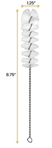 EISCO Nylon Cleaning Brush with Fan-Shaped End, 8.75" - Twisted Stainless Steel Wire Handle - Ideal for 1" - 1.2" Diameter Tubes, Bottles, Flasks, Cylinders, Jars, Vases, Cups