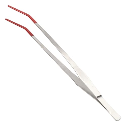 Reptile Feeding Tongs, Stainless Steel Lizard Feeding Tongs, Aquarium Curved Feeding Tweezers for Reptiles with Rubber Tip, Terrarium Feeding Tongs for Gecko, 14.96" Length, Red - color: Red, size: 14.96"