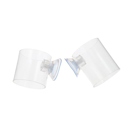 Pokinge 2Pcs Aquarium Fish Food Feeder Tube, Transparent Acrylic Feeding Ring with Strong Suction Cup, Adjustable Height Fish Tank Station Floating Food Tray Feeder
