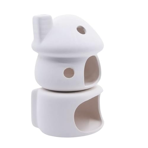 Ceramic Mushroom with Betta Hideout Cave Aquarium Decorations, Cute Fish Tank House with Cave Set for Amano Shrimp Cichlid Bonsai Goldfishes to Play, Hide and Rest - White - color: White Set