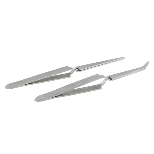 DGZZI 2PCS Multi-purpose Tweezer, Stainless Steel, Straight & Curved Tip, Cross Locking, Silver