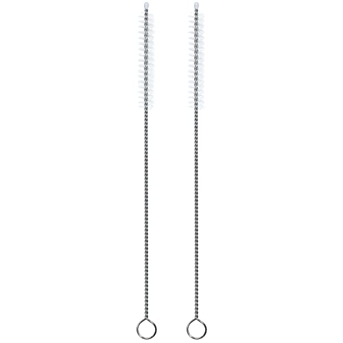 Straw Cleaner Brush, Extra Long Nylon Bristles and Stainless Steel Handle Cleaning Brushes for Washing Glass Silicone Metal Straws Tea Pot Spout Bottle (Only 2 pcs, 7.87inch X 5/16inch)