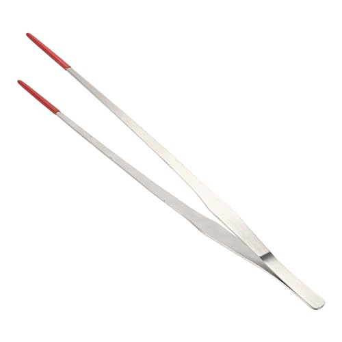 Reptile Feeding Tongs, Stainless Steel Lizard Feeding Tongs, Aquarium Straight Feeding Tweezers for Reptiles with Rubber Tip, Terrarium Feeding Tongs for Gecko, 10.63" L, Black - color: Red, size: 14.96"