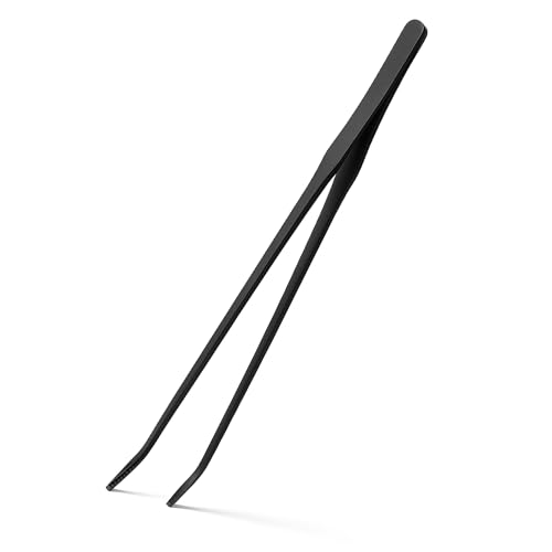 Mandala Crafts 15 Inches Black Stainless Steel Curved Aquarium Tweezers for Aquatic Plants – Long Aquascape Forceps for Fish Tanks, Hospital Tanks, Goldfish Bowls, and Terrariums - color: Black Curved Tweezers, size: 15 Inches