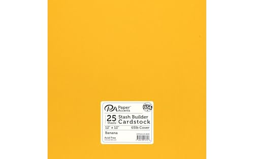 PA Paper Accents Stash Builder Cardstock 12� x 12� Banana, 65lb colored cardstock paper for card making, scrapbooking, printing, quilling and crafts, 25 piece pack - color: Banana