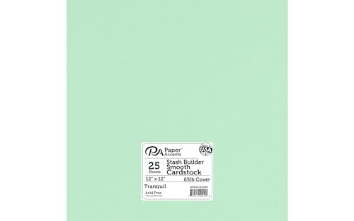 PA Paper Accents Stash Builder Cardstock 12" x 12" Tranquil, 65lb colored cardstock paper for card making, scrapbooking, printing, quilling and crafts, 25 piece pack - color: Tranquil