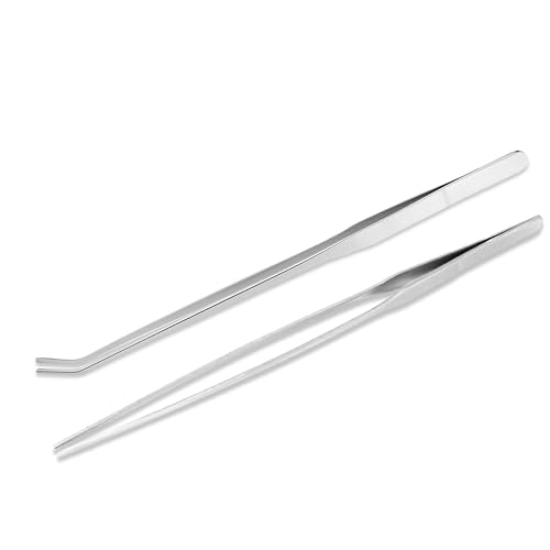Mandala Crafts 15 Inches Silver Stainless Steel Straight and Curved Aquarium Tweezers for Aquatic Plants – Long Aquascape Forceps for Fish Tanks, Hospital Tanks, Goldfish Bowls, and Terrariums - color: Stainless Steel Curved Straight Tweezers, size: 15 In